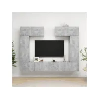 6 pcs ensemble de meuble tv，meuble de rangement，banc tv gris béton aggloméré cmwi231519