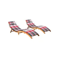 lot de 2 transats chaise longue bain de soleil lit de jardin terrasse meuble d'extérieur avec coussins bois d'acacia solide helloshop26 02_0012055
