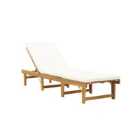 chaise longue pliable tissu blanc et acacia massif clair shika