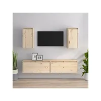 4 pcs meubles tv, banc tv, meubles télé avec etagères et rangement bois massif de pin meuble pro lww95955