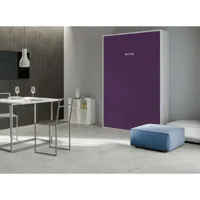 lit escamotable vertical frêne blanc et porte violet kanto 140x190