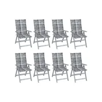 chaises inclinables de jardin avec coussins 8 pcs gris acacia 16