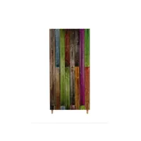 armoire penderie 2 portes infigo 90cm bois naturel motif planches de bois multicolore