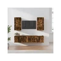 5 pcs ensemble de meubles tv contemporain  bancs tv armoires tv  chêne fumé bois d'ingénierie meuble pro frco10351