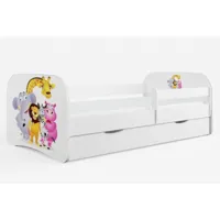 lit enfant blanc zoo avec sommiers et barrière de sécurité amovible drimy-couchage 80x160 cm-tiroirs avec tiroir
