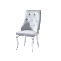 chaise capitonnée velours avec anneau d'un lion au dos et pieds métal effet miroir liona - lot de 4-couleur gris clair