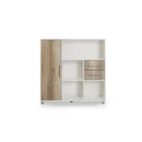 bibliothèque alaska 2 tiroirs, 1 armoire 120 cm blanc et bois azura-40133