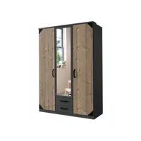 armoire placard meuble de rangement 2 portes coloris graphite/imitation chêne - longueur 135 x hauteur 199 x profondeur 58 cm 