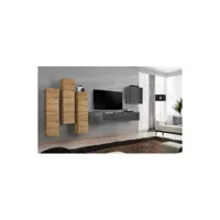 ensemble meuble salon mural switch iii design, coloris gris brillant et chêne wotan.