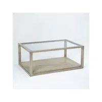 table basse verre et bois massif gris voilé 110 cm