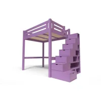 lit mezzanine adulte bois + escalier cube hauteur réglable alpage 120x200 lilas alpag120cub-li