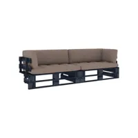 canapé fixe 2 places palette  canapé scandinave sofa avec coussins pin imprégné de noir meuble pro frco28777
