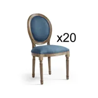 paris prix - lot de 20 chaises médaillon tissu "versailles" 96cm bleu