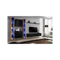 ensemble meuble salon mural switch xvi design, coloris noir brillant et chêne wotan.