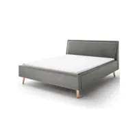 lit rembourré en tissu gris clair avec tête de lit lisse 140x200 - lt8003