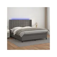 sommier tapissier et matelas et led - sommier pour adulte et enfant - gris 180x200 cm similicuir meuble pro frco15215