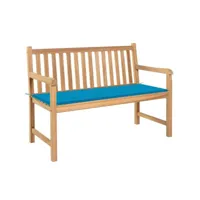 banc de jardin avec coussin bleu 120 cm bois de teck
