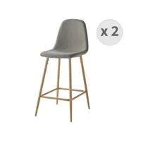manchester - chaise de bar scandinave tissu gris pieds métal bois (x2)