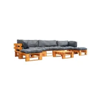lot de 6 canapés de jardin palette  sofa banquette de jardin avec coussins gris bois meuble pro frco99022