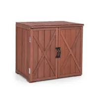 armoire de rangement en bois avec doubles portes et poignées de porte pour jardin patio arrière-cour marron helloshop26 20_0001648
