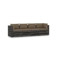 canapé fixe 4 places de jardin  sofa banquette de jardin avec coussins bois imprégné de gris meuble pro frco37068