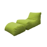 chaise longue de salon moderne, made in italy, fauteuil avec repose-pieds en nylon, pouf rembourré pour chambre, 120x80h60 cm, couleur verte 8052773611251
