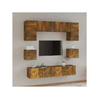 ensemble de meubles tv 8 pcs  bancs tv armoires de rangement chêne fumé bois d'ingénierie meuble pro frco40961