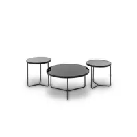 vita - lot de 3 tables basses rondes en verre pieds en métal noir vita-3-verr-noi