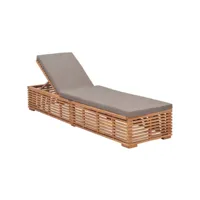 transat chaise longue bain de soleil lit de jardin terrasse meuble d'extérieur avec coussin gris foncé bois de teck solide helloshop26 02_0012491