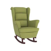 vidaxl fauteuil à bascule et pieds en bois d'hévéa vert clair velours