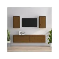 4 pcs meubles tv, banc tv, meubles télé avec etagères et rangement marron miel bois massif de pin meuble pro lww85126