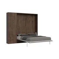 lit escamotable 160x190 avec 1 colonne de rangement bois noyer kanto
