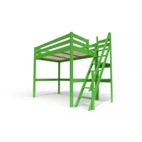 lit mezzanine bois avec escalier de meunier sylvia 120x200 vert 1120-ve