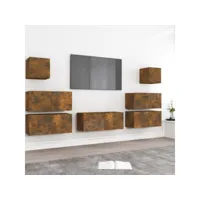 ensemble de meubles tv 7 pcs  bancs tv armoires de rangement chêne fumé bois d'ingénierie meuble pro frco34465