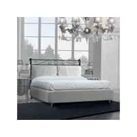 lit double en fer avec cadre de lit en éco-cuir leonardo blanc 170x218x h118 cm