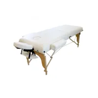 table de massage 15 cm pliante 2 zones en bois avec panneau reiki + accessoires et housse de transport - blanc egk737