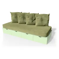 banquette cube 200 cm + futon + coussins  vert pastel banq200s-vp