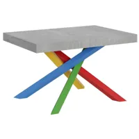 table extensible design gris ciment et pieds entrelacés multicouleurs l 130 à 234cm artemis