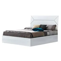lit design bois blanc laqué et tête de lit blanche laquée et argentée diamanto-couchage 160x200 cm