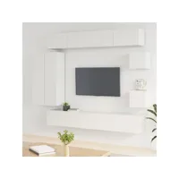 ensemble de meubles tv 8 pcs  bancs tv armoires de rangement blanc bois d'ingénierie meuble pro frco89992