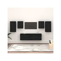 meubles tv 6 pcs  bancs tv armoires de rangement noir bois massif de pin meuble pro frco26142