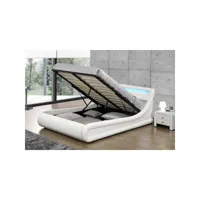 cadre de lit en pu blanc avec rangements et led intégrées 160x200 cm portland