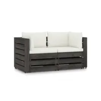 canapé fixe 2 places de jardin  sofa banquette de jardin avec coussins bois imprégné de gris meuble pro frco61702