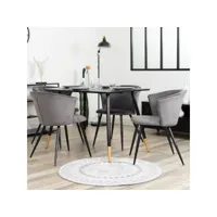lot de 4 chaises de salle à manger scandinave fauteuil assise embourrée en velours pieds en métal pour cuisine salon chambre bureau, gris