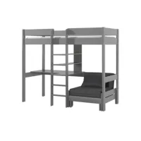 paris prix - lit mezzanine avec fauteuil pino 90x200cm gris