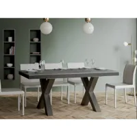 table extensible 6 à 20 places l 160 à 420cm gris béton et cadre métal gris foncé tsara