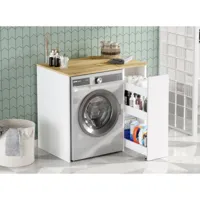 armoire de rangement pour machine à laver en bois blanc et bois naturel