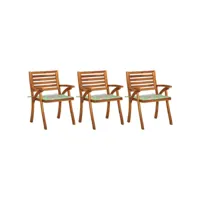 chaises à dîner de jardin avec coussins 3 pcs acacia massif 23