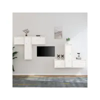 6 pcs meubles tv mondernes banc tv de salon blanc bois massif de pin -neww91786
