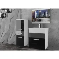 alzou - ensemble de salle de bain - 4 pcs - meubles à suspendre - vasque en porcelaine - noir